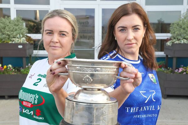 Portlaoise's Aisling Kehoe and St Conleth's Aoife Kirrane with the Laois LGFA senior championship trophy Photo: Paul Dargan Portlaoise's Aisling Kehoe and St Conleth's Aoife Kirrane with the Laois LGFA senior championship trophy Photo: Paul Dargan