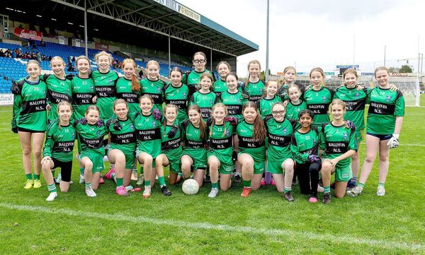Ballyfin NS who played Ratheniska NS in the Cumann na mBunscol Cailíní Roinn 2 Shield final in Laois Hire O'Moore Park Photo: Alf Harvey Ballyfin NS who played Ratheniska NS in the Cumann na mBunscol Cailíní Roinn 2 Shield final in Laois Hire O'Moore Park Photo: Alf Harvey