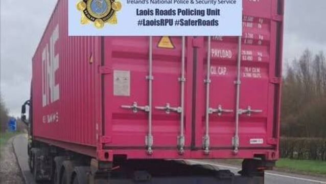 The HGV was pulled in by gardaí after multiple calls from the public. Image: An Garda Síochána Laois Offaly <p>The HGV was pulled in by gardaí after multiple calls from the public. Image: An Garda Síochána Laois Offaly</p>