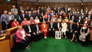 <p> Pádraig with elected members, council management, family and friends </p> <p> Pádraig with elected members, council management, family and friends </p>